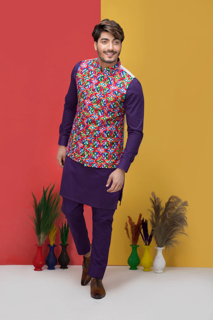 Multi Color Embroidered Waist Coat For Men's