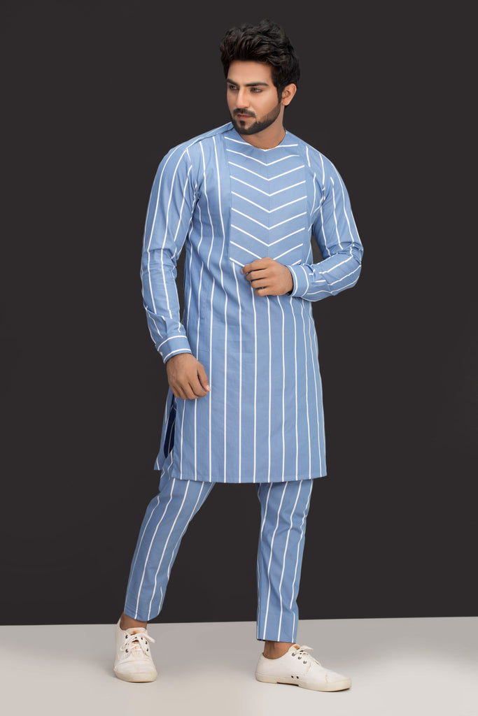 Blue Lining Kurta Pajama For Men s Najib Maya