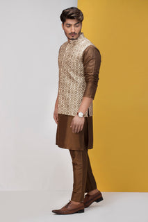 Golden Embroidered Waist Coat For Men's
