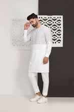 Load image into Gallery viewer, White With Black Lining Kurta Pajama For Men&#39;s