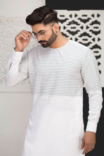 Load image into Gallery viewer, White With Black Lining Kurta Pajama For Men&#39;s
