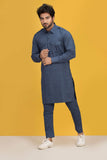 Blue Texture Front Pocket Kurta Pajama For Men's