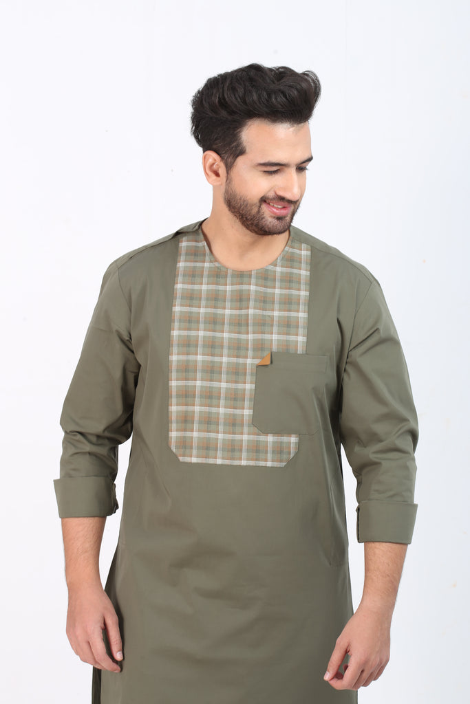 Green Front Style Kurta Pajama For Men's