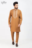 Brown Front Embroidery Kurta Pajama For Men's