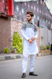 White With Gray Kurta Pajama For Men's