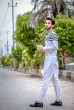 Load image into Gallery viewer, White With Gray Kurta Pajama For Men&#39;s