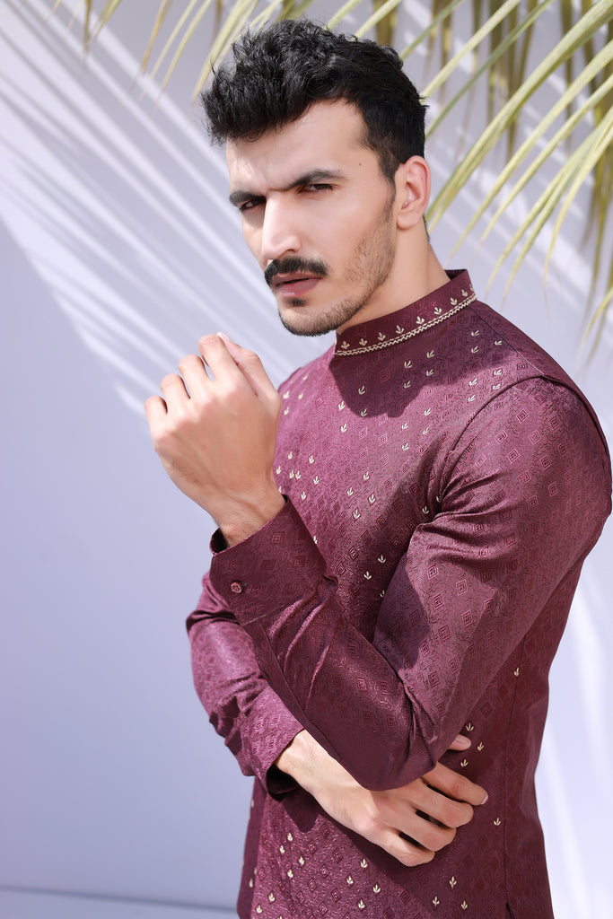 Maroon Embroidery Waist Coat For Men's