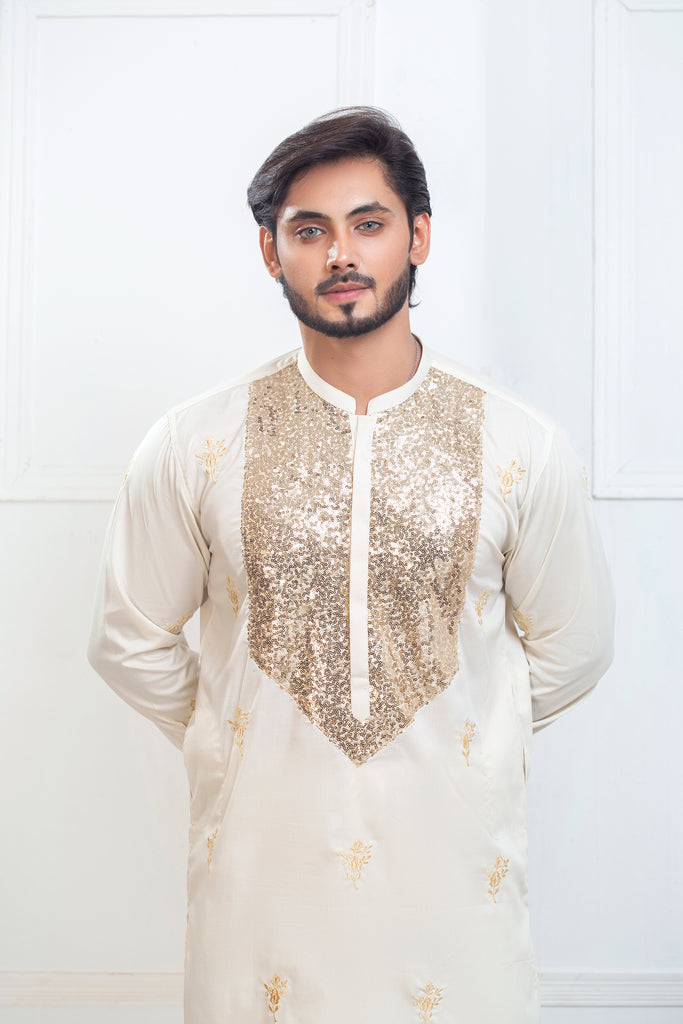 Off White Front Sitara Kurta Pajama For Men's