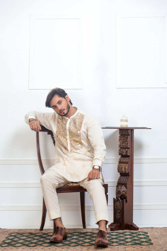 Off White Front Sitara Kurta Pajama For Men's