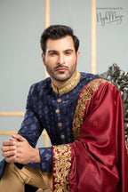 Navy Blue Traditional Embroidered Sherwani For Men's