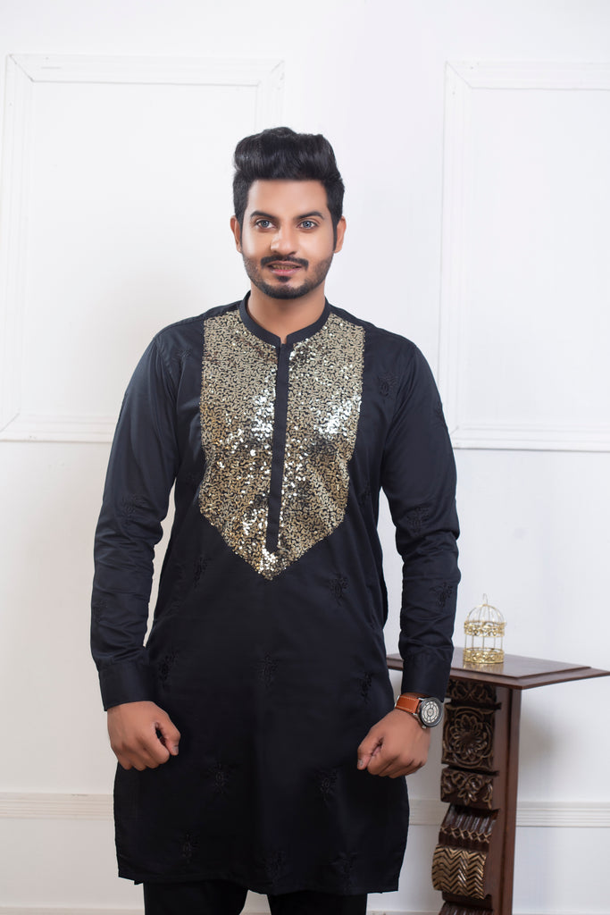 Black Front Sitara Kurta Pajama For Men's