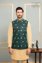 Load image into Gallery viewer, Green Embroidery Waist Coat For Men&#39;s