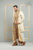 Off & Golden Embroidered Sherwani For Men's