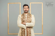Load image into Gallery viewer, Off &amp; Golden Embroidered Sherwani For Men&#39;s