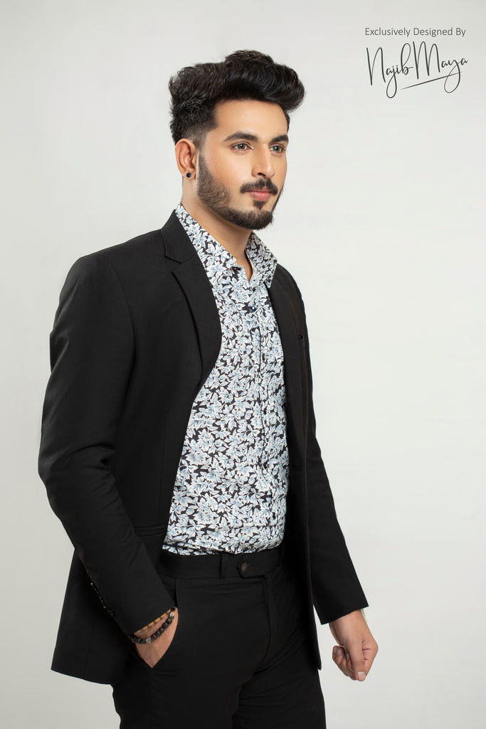 Black Coat Pent With Stylish Shirt For Men's
