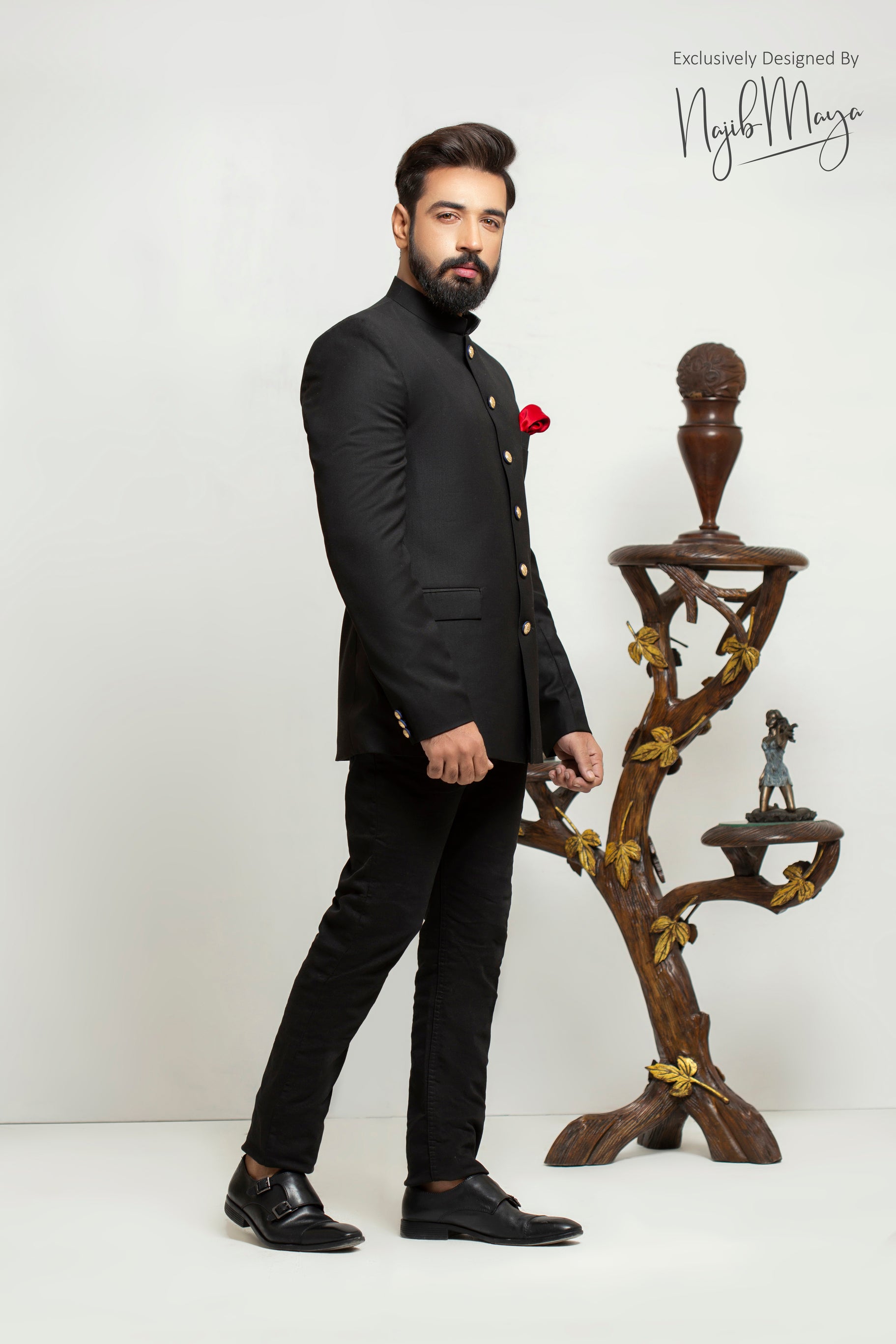 Black Basic Coat With Black Pant For Men's Main image