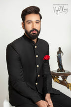 Black Basic Coat With Black Pant For Men's