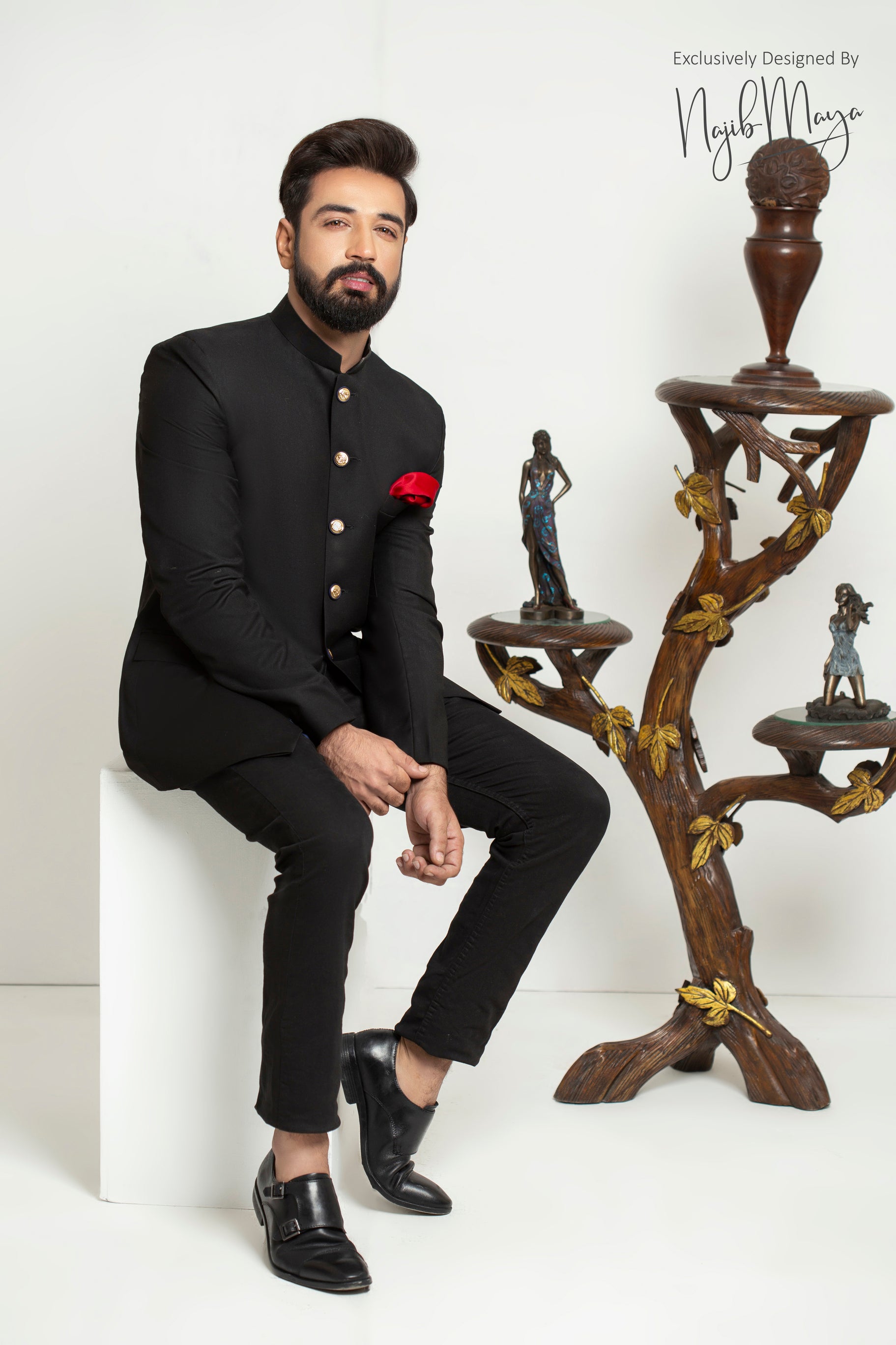 Black Basic Coat With Black Pant For Men's