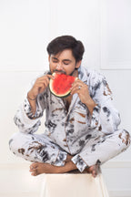 White & Gray Printed Night Suit