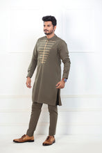 Load image into Gallery viewer, Army Green Embroidered Kurta Pajama For Men&#39;s