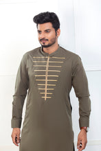 Load image into Gallery viewer, Army Green Embroidered Kurta Pajama For Men&#39;s