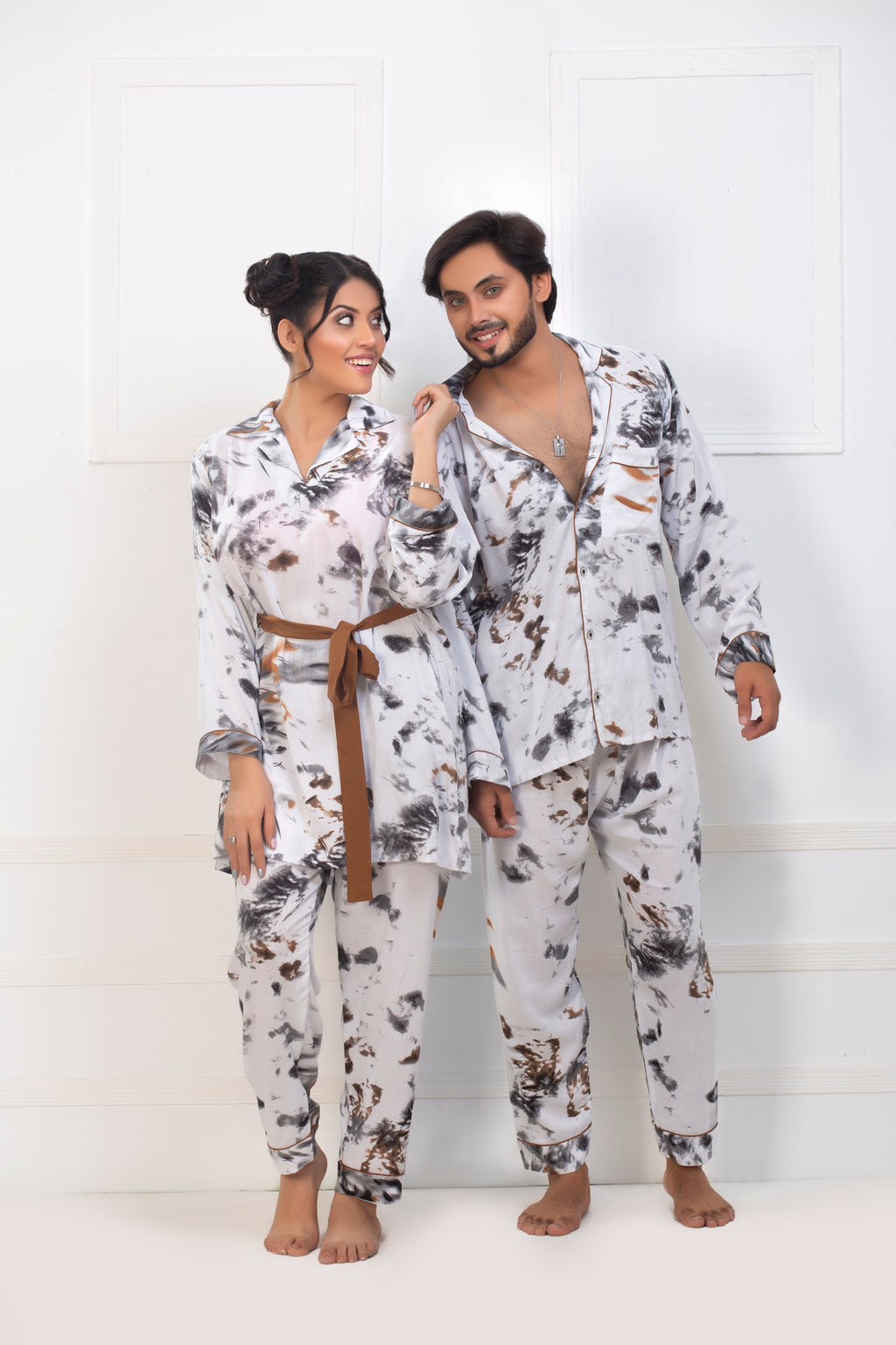 White & Gray Printed Night Suit