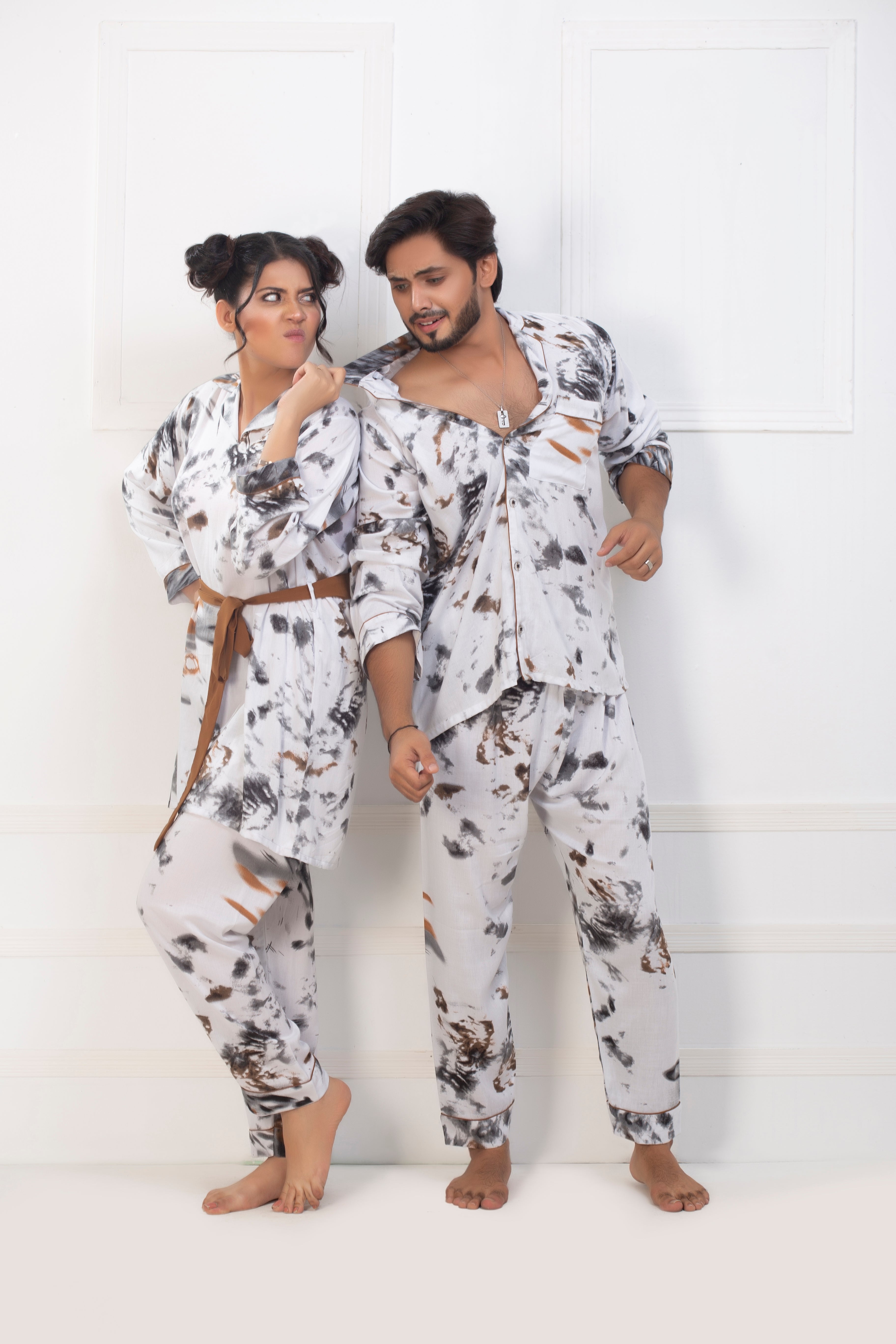 White & Gray Printed Night Suit Main image