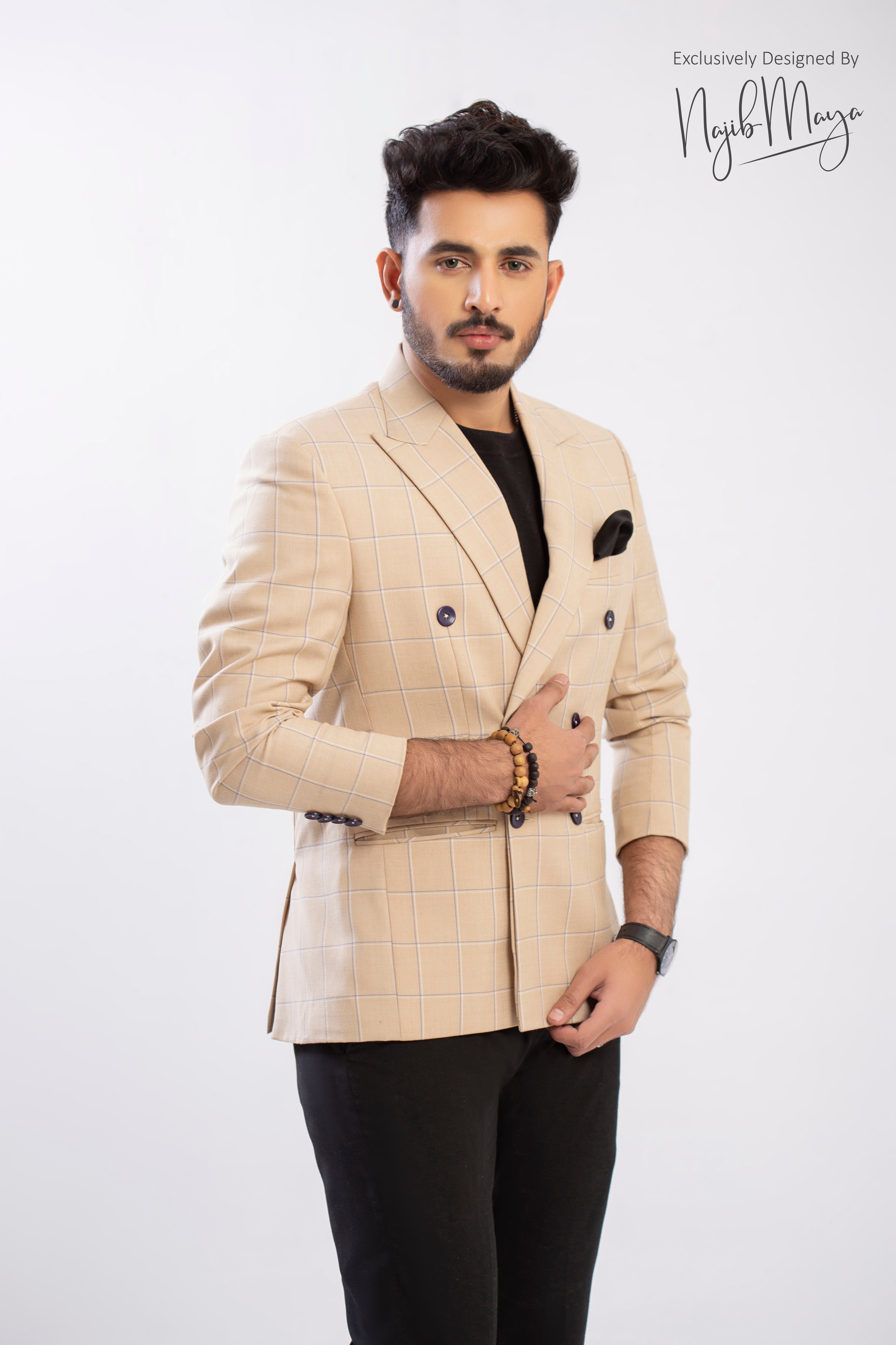 Beige Stylish Coat Pent For Men's Secondary image