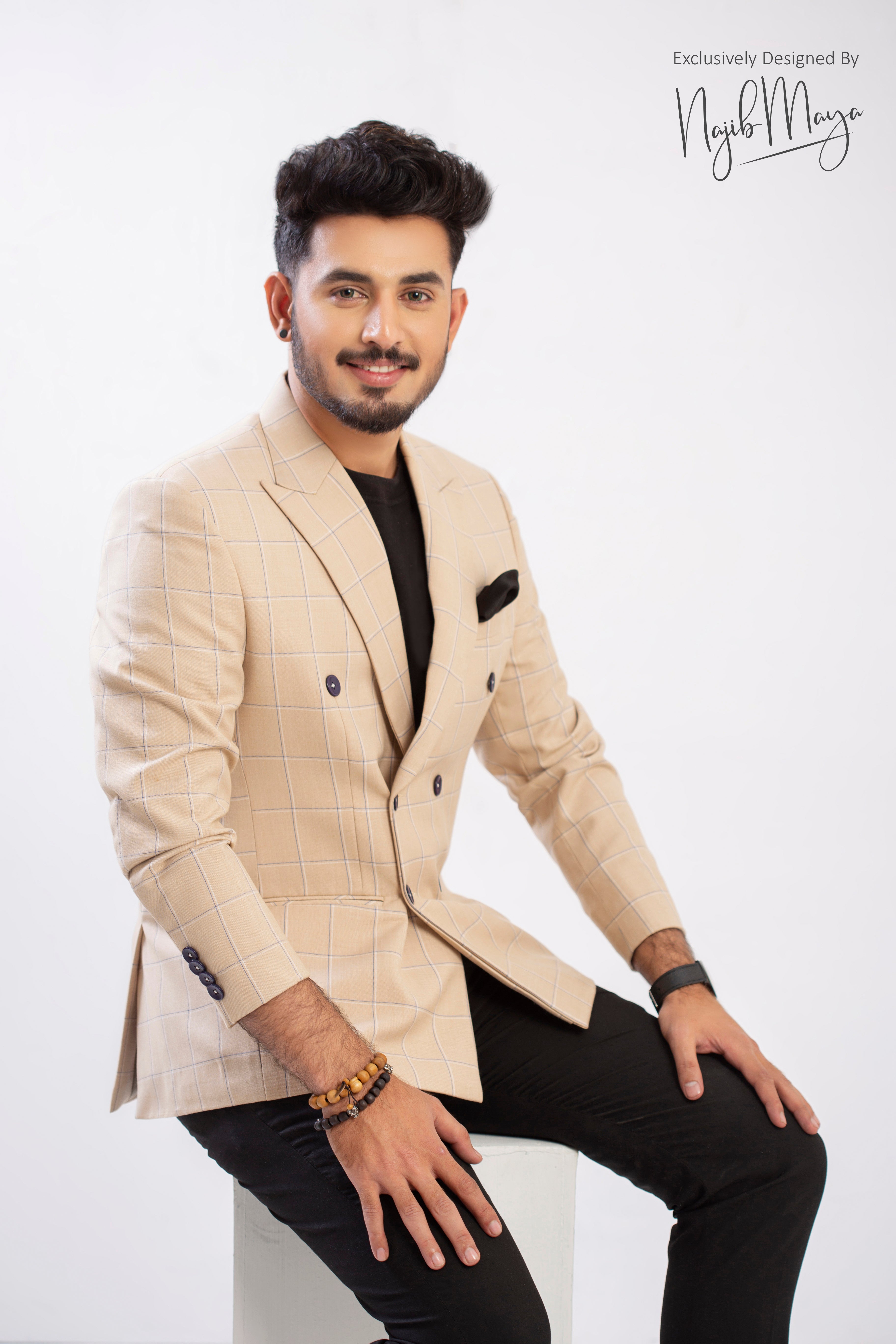 Beige Stylish Coat Pent For Men's