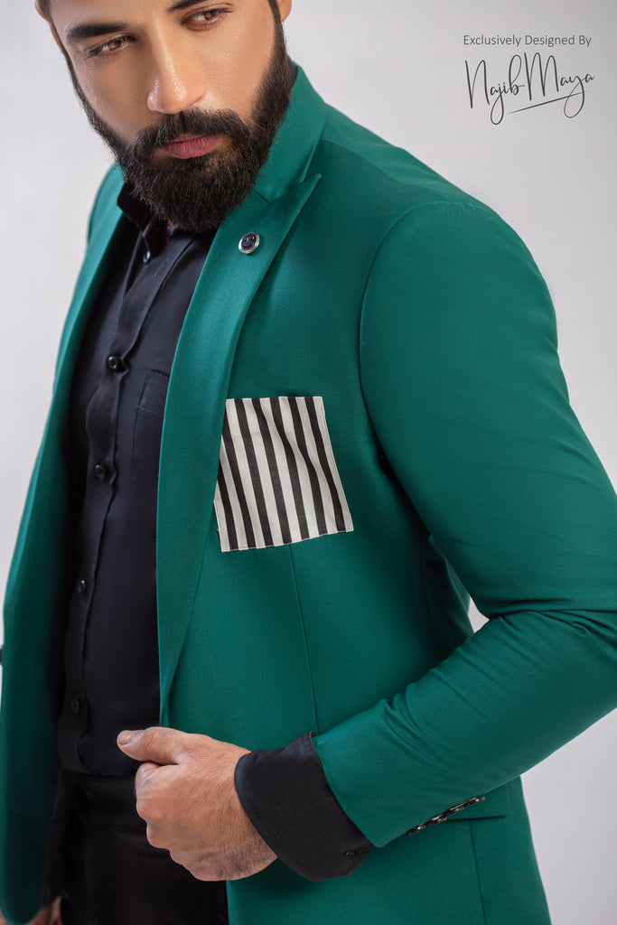 Green Coat With Pocket Contrast Elegent Coat Pent For Men's