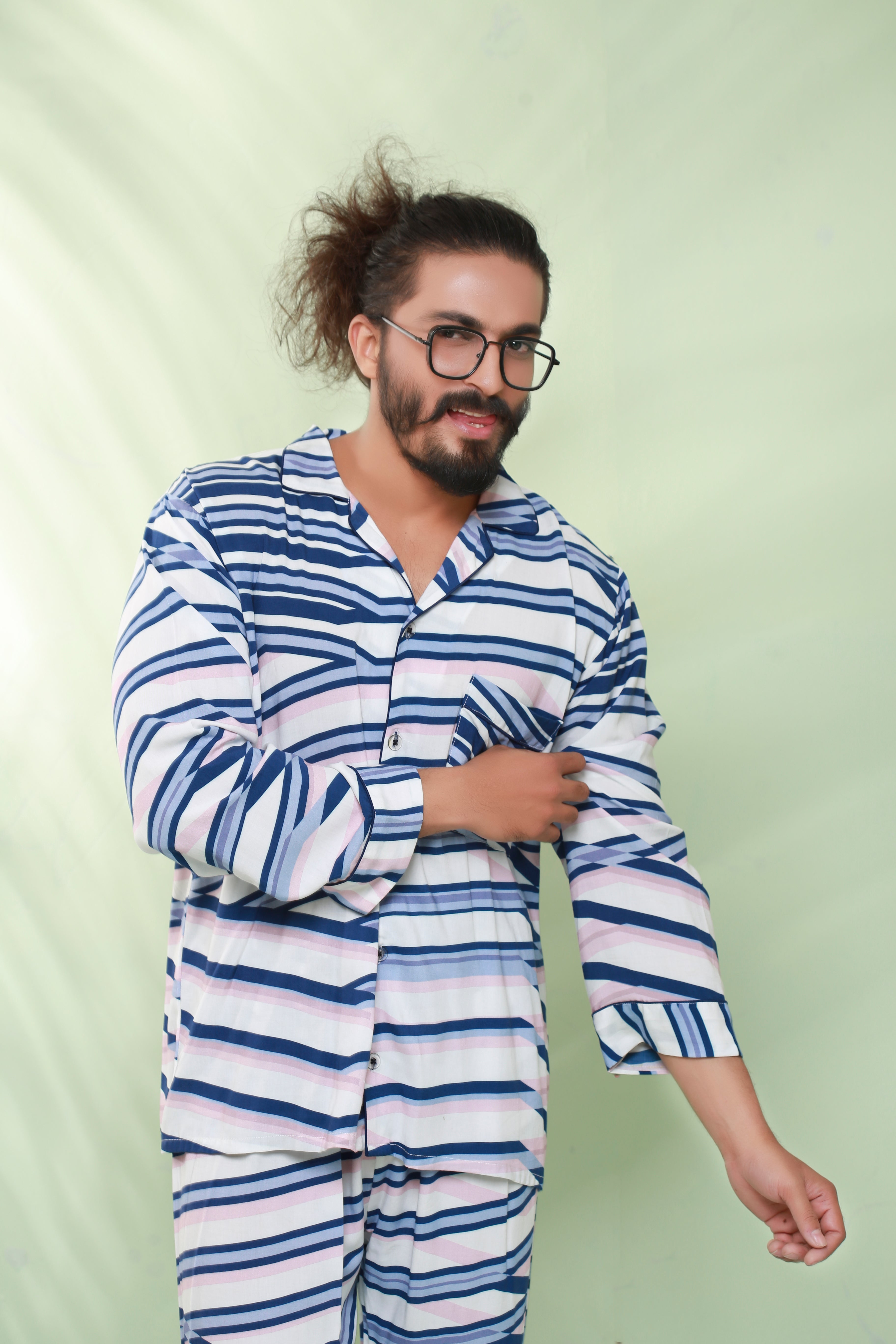 Blue Stripe Night Suit Main image