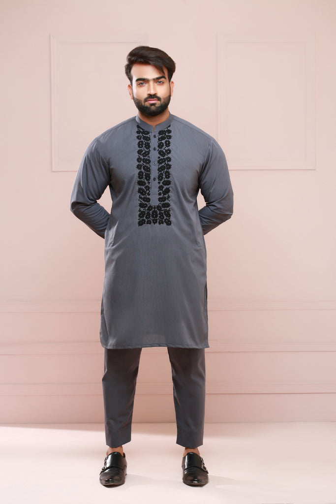 Grey Embroidery Kurta Pajama For Men's