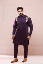 Load image into Gallery viewer, Purple With Golden Embroidery Kurta Pajama For Men&#39;s