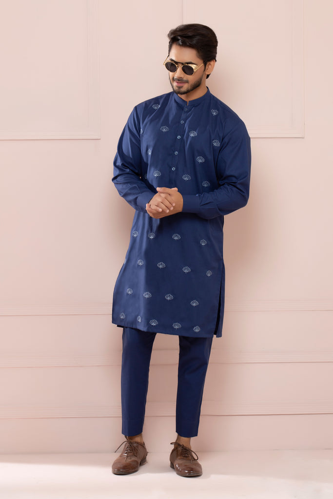 Blue Embroidery Kurta Pajama For Men's