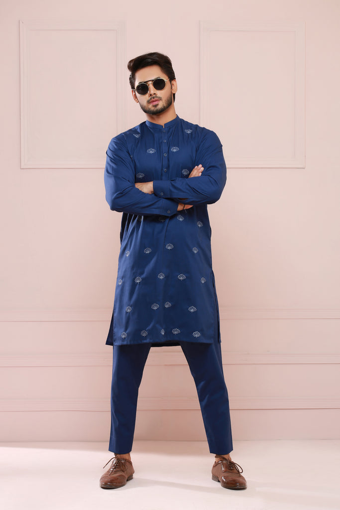 Blue Embroidery Kurta Pajama For Men's