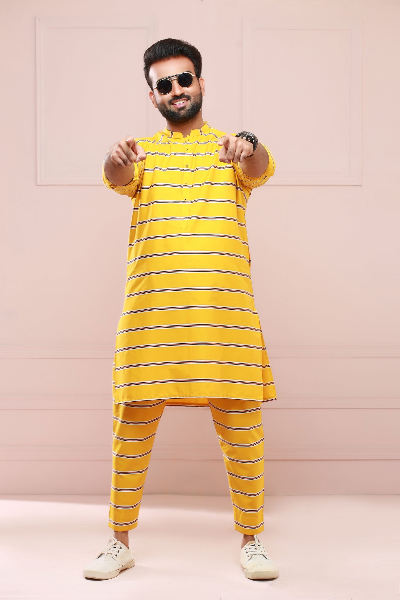 Yellow Lining Kurta Pajama For Men s Najib Maya