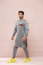Load image into Gallery viewer, Grey Embroidery Kurta Pajama For Men&#39;s