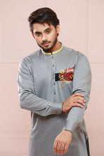 Load image into Gallery viewer, Grey Embroidery Kurta Pajama For Men&#39;s