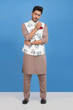 White Waist Coat With Flower Print For Men's