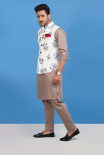 Load image into Gallery viewer, White Waist Coat With Flower Print For Men&#39;s