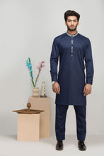 Load image into Gallery viewer, Navy Blue Collar Embroidery Kurta Pajama For Men&#39;s