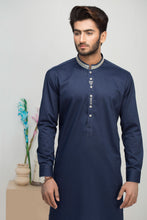 Load image into Gallery viewer, Navy Blue Collar Embroidery Kurta Pajama For Men&#39;s