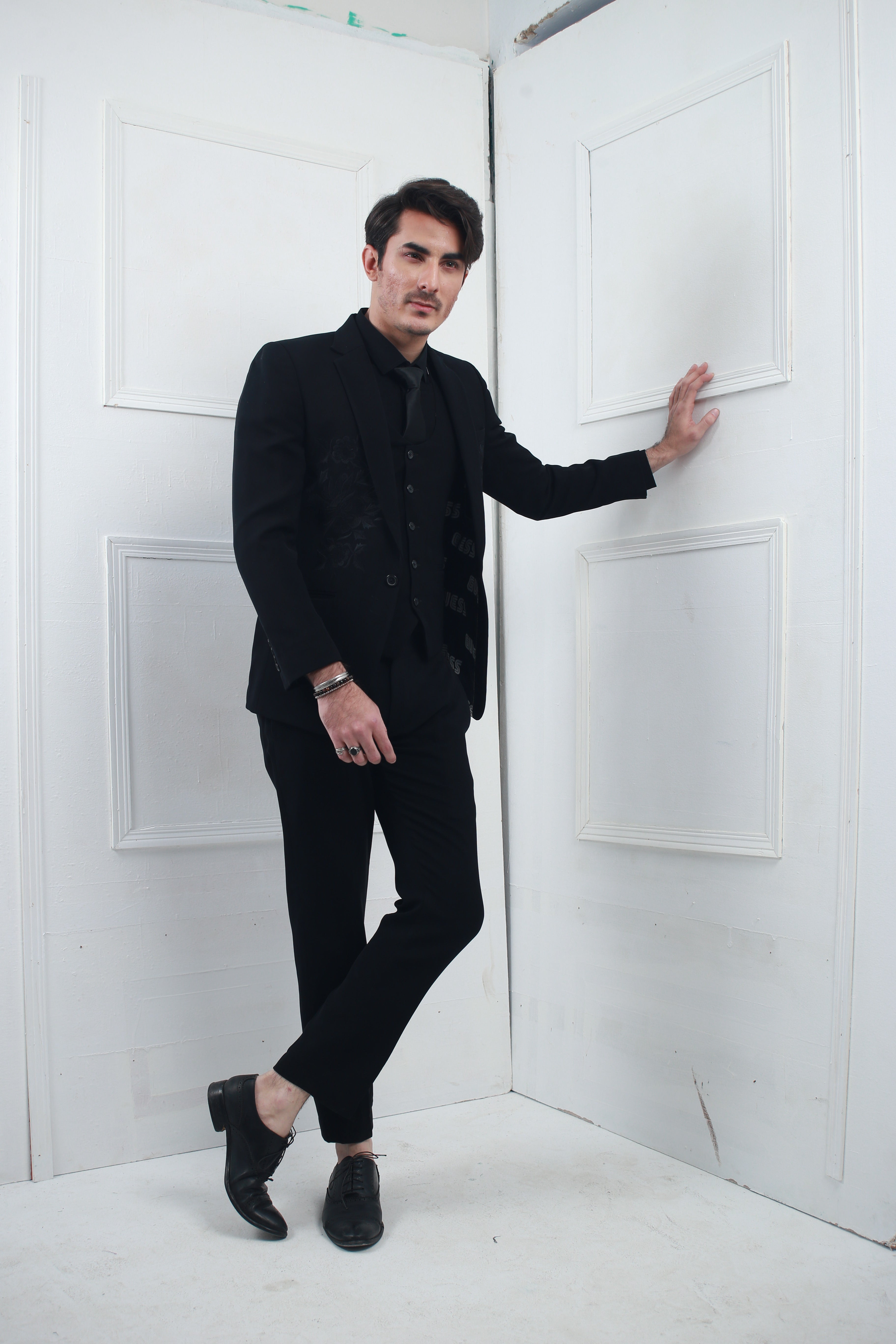 Black Embroidery Coat Pant For Men's Main image