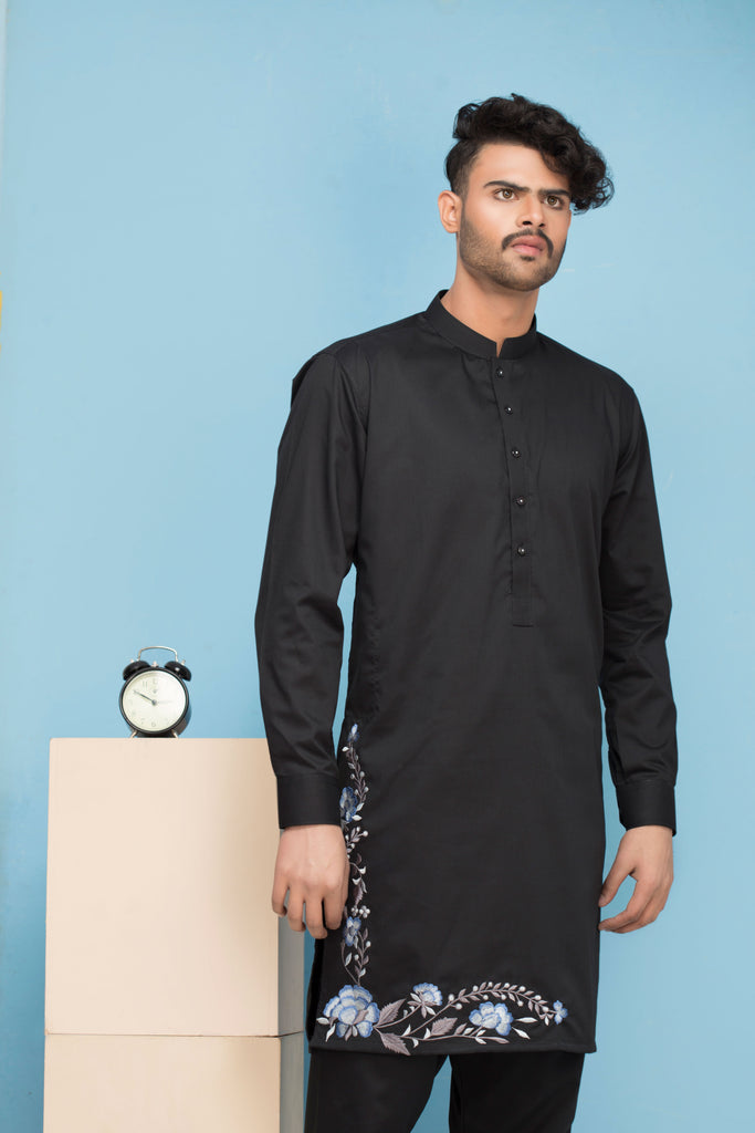 Black Embroidery Kurta Pajama For Men's