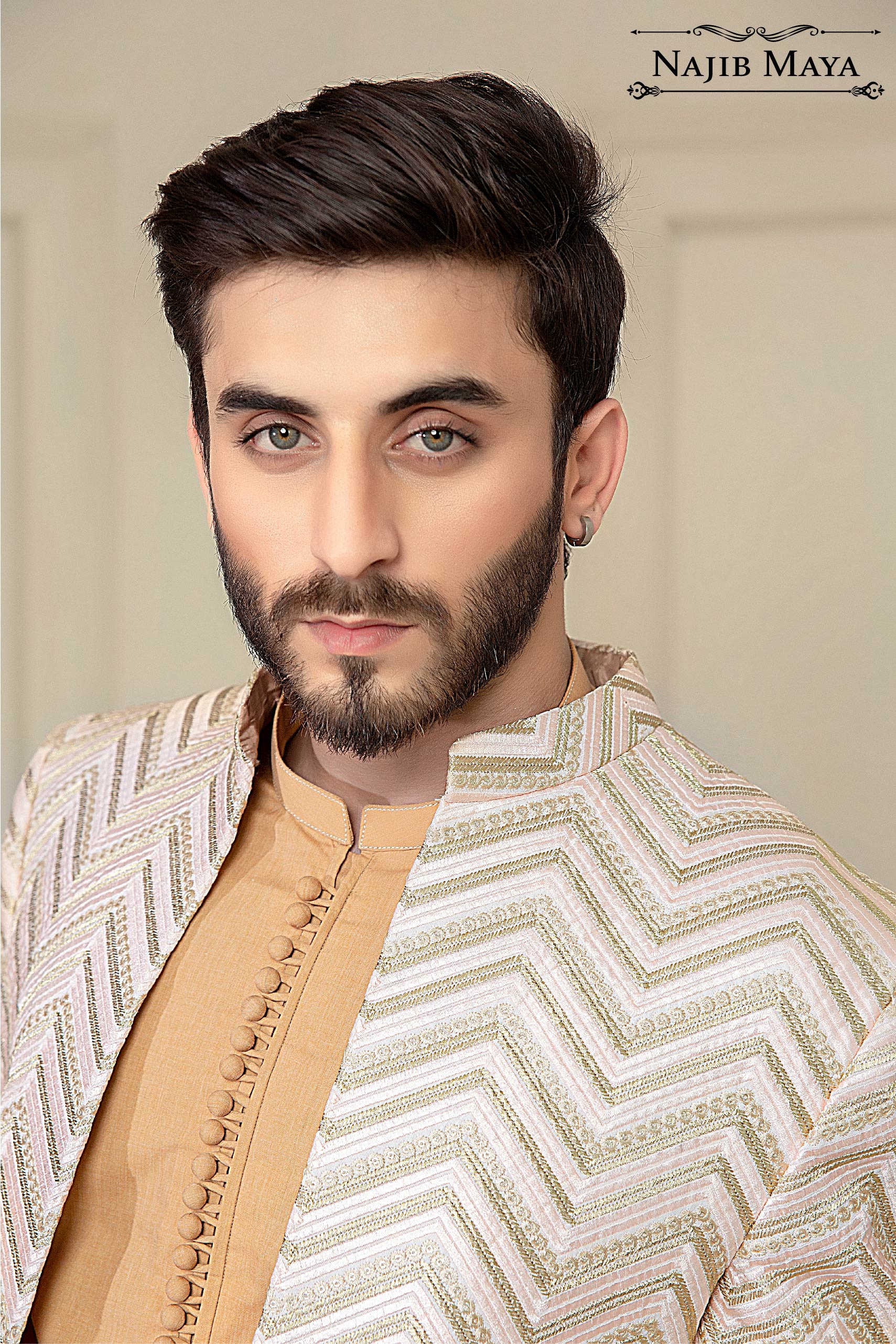 Pink & Golden Embroidered Prince Coat For Men's