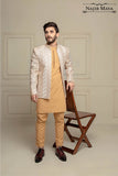 Pink & Golden Embroidered Prince Coat For Men's