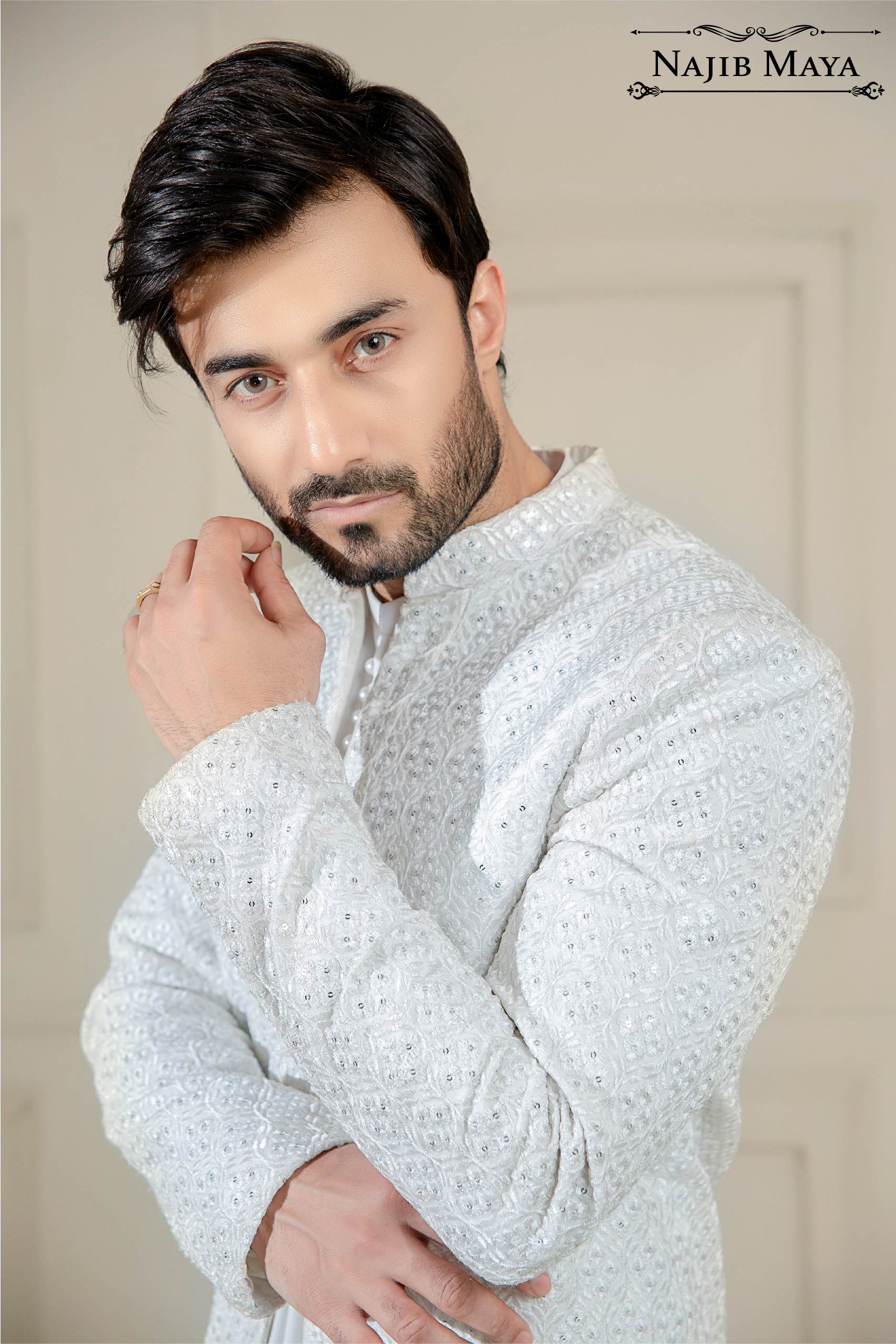 White Embroidered Prince Coat For Men's Secondary image