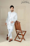 White Embroidered Prince Coat For Men's