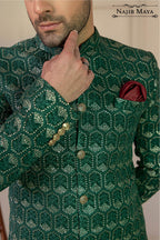 Green Embroidered Prince Coat For Men's