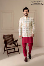 White Multi Embroidered Prince Coat For Men's